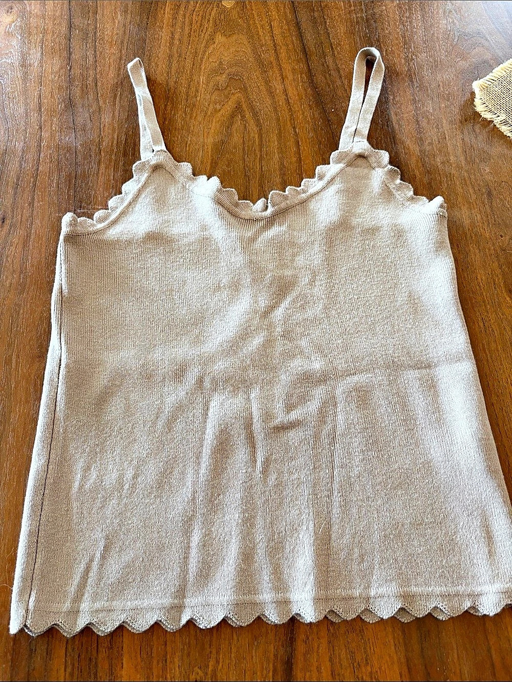MINE Ribbed Scalloped Camisole in Brown Size Medium